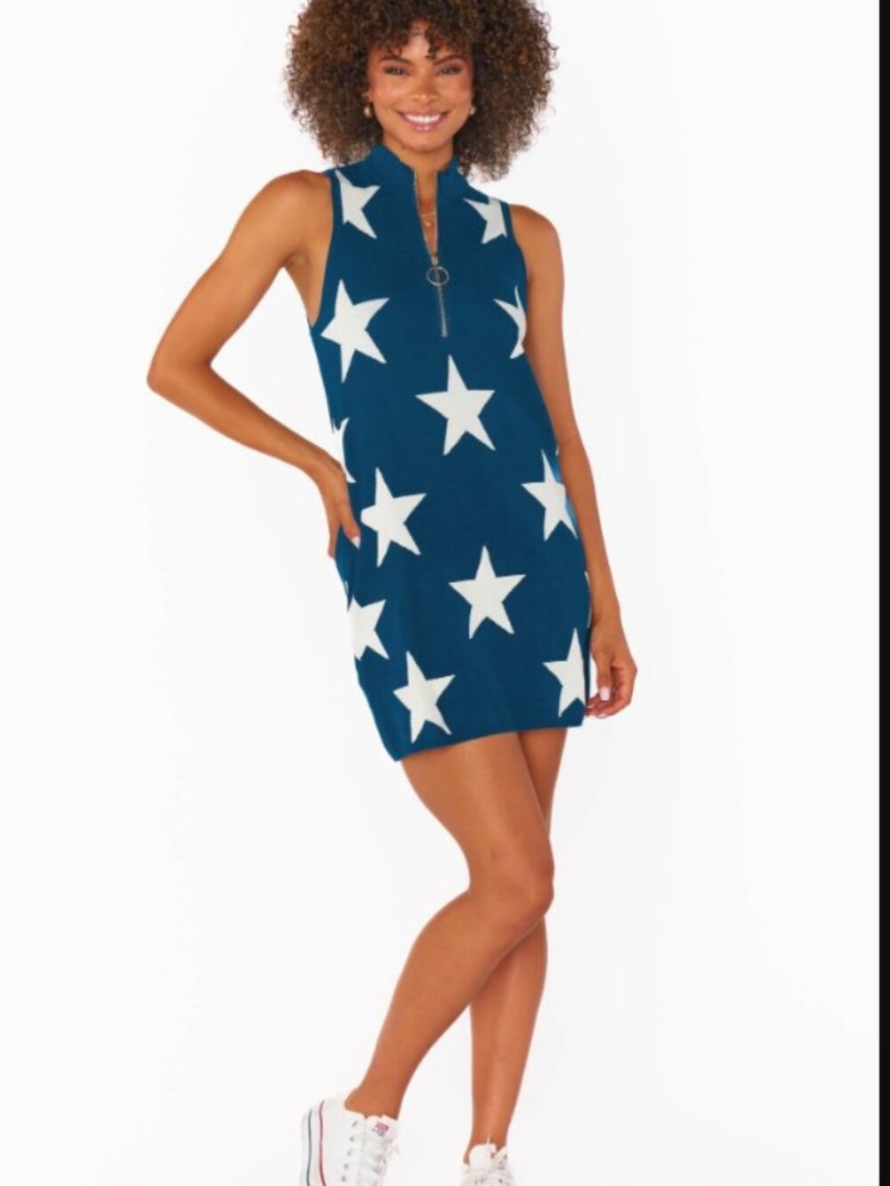 Show Me Your Mumu Zoe Zip Dress Navy Stars Knit - XS